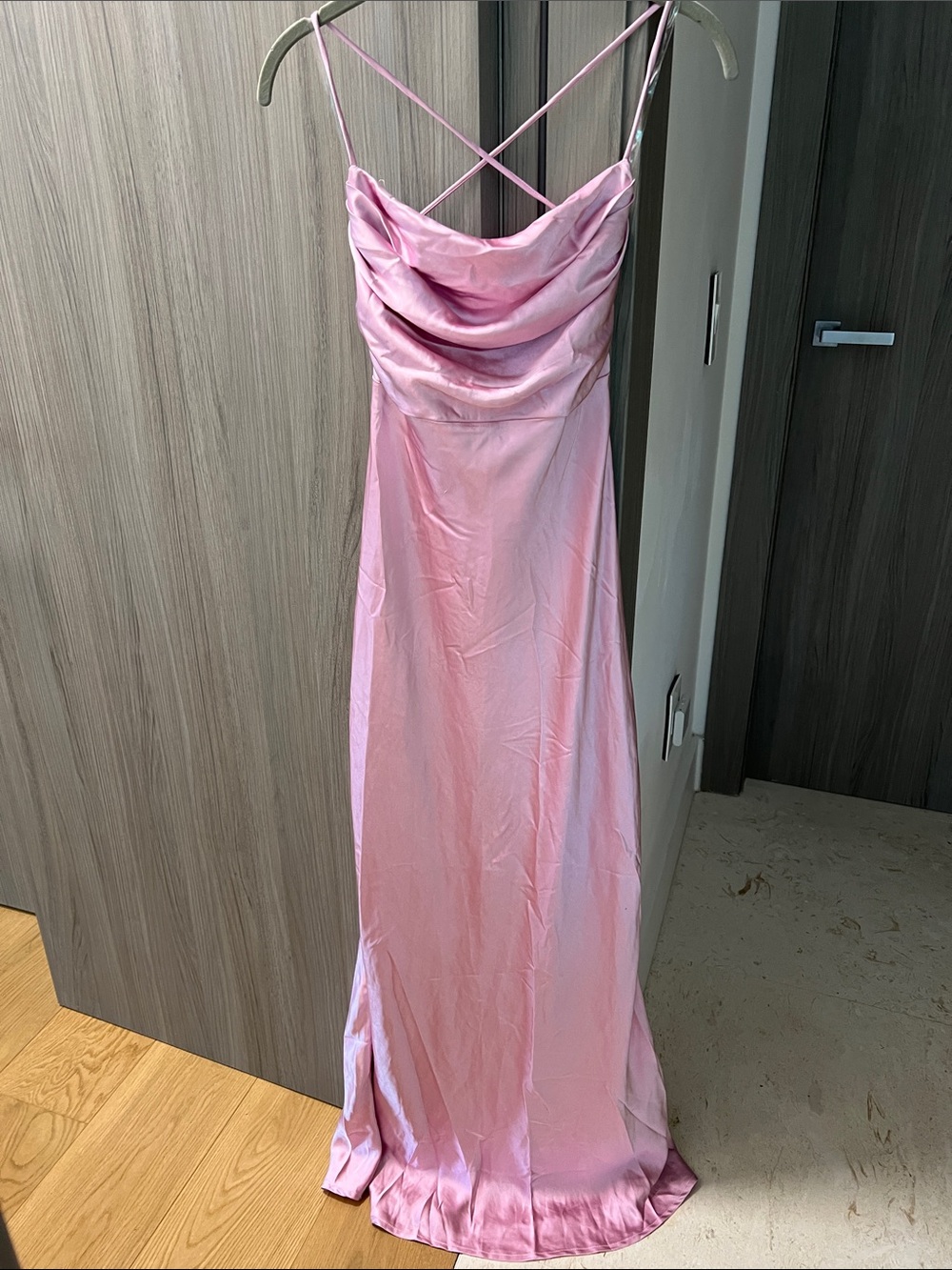 NWT REVOLVE Australia SHOWPO Hanna pink satin cowlneck maxi dress US 2 - Picture 2 of 9